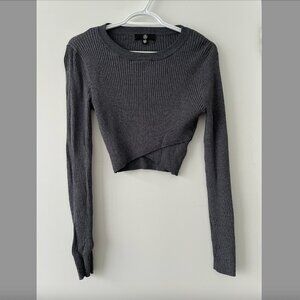 Missguided Grey Ribbed Long Sleeve Crop Top - size US 6